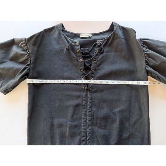 NWOT Ulla Johnson Marcelle Lace Up Cotton-Linen Shift Dress in Jet Black Sz 0 - Picture 10 of 11
